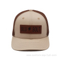 6 Panel Trucker Cap with Brown Leather Patch